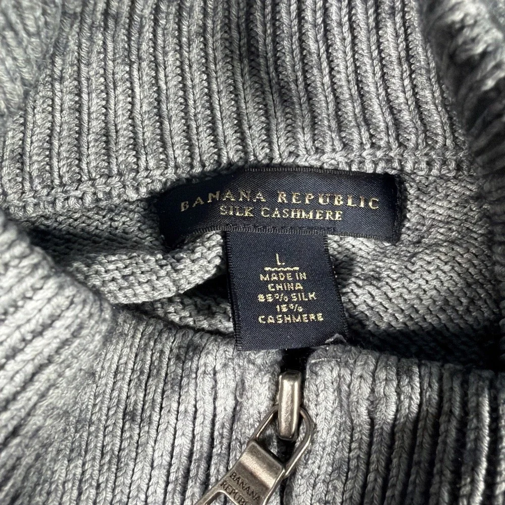 Banana Republic Mens Full Zip Sweater Cardigan Large‎ Silk Cashmere Gray Preppy